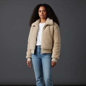 Zara TRF Cream Faux Fur Teddy Bomber Jacket